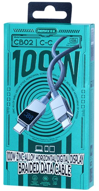 REMAX Armor Zinc Alloy Horizontal Digital Display Braided Data Cable 1,2M C-L 30W CB02